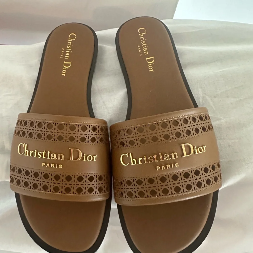 Dior | Shoes | Dior Brown Sandals With Gold Accents | Poshmark display picture 2